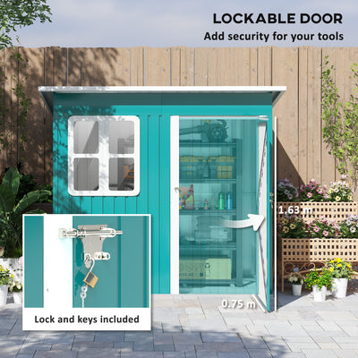 Outsunny 7 x 4ft Galvanised Steel Garden Shed, with Lock and Gloves - Green 