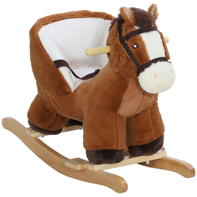 AIYAPLAY Kids Rocking Horse, Plush Ride on Horse, with Sound, Wood Base, for Ages 18-36 Months, Brown 