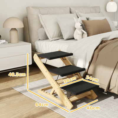 PawHut Adjustable Dog Steps Dog Ramp, 3-Step Non-slip Pet Stairs for Medium Sized Dogs, Foldable Dog Stairs for Bed Sofa 