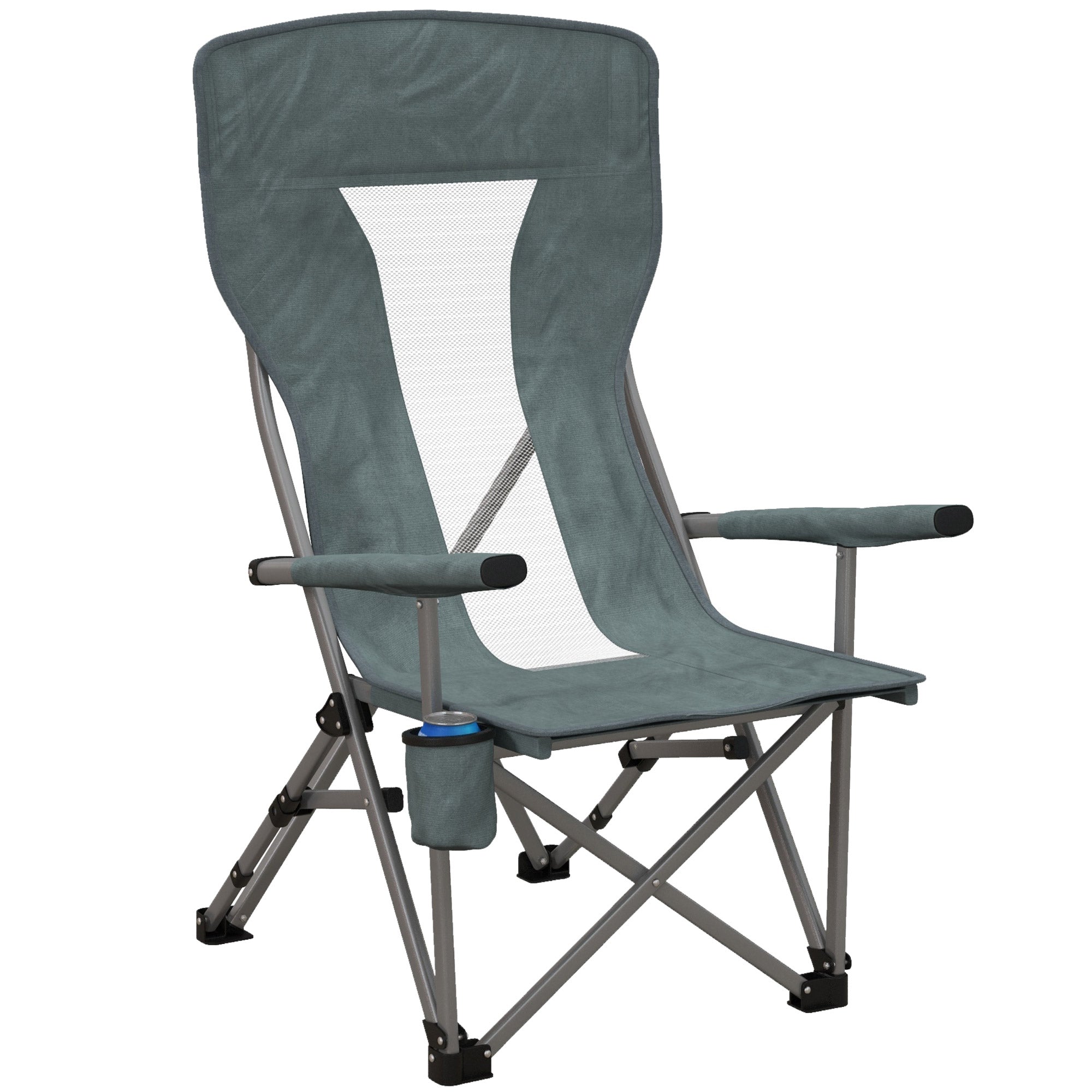 Outsunny Folding Camp Chair Portable Chair w/ Cup Holder Holds up to 136kg Perfect for Camping, Festivals, Garden, Caravan Trips, Fishing, Beach and BBQs 