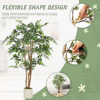 HOMCOM 150cm Artificial Ficus Tree, Fake Potted Tree with Solid Wood Trunk and Pot for Indoor, Green 