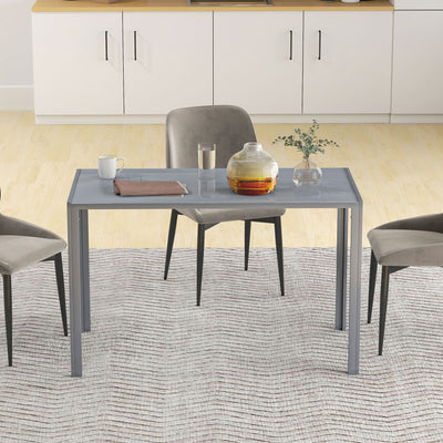 HOMCOM 120cm Dining Table, Rectangle 4 Seater Kitchen Table with Tempered Glass Top and Metal Legs, Grey 