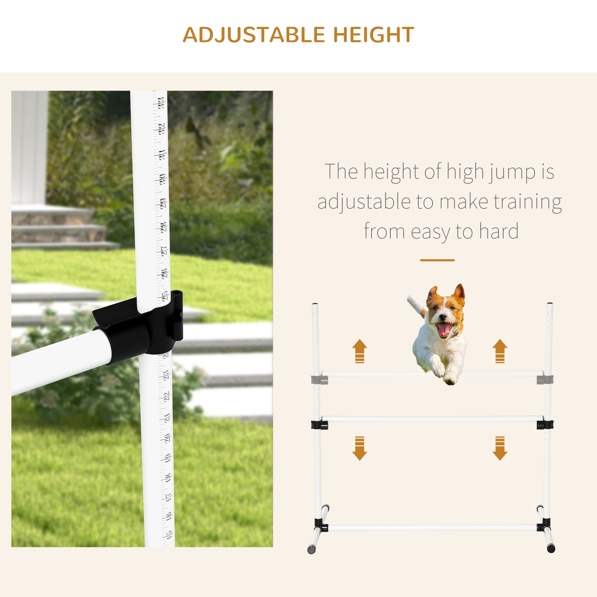 PawHut 4 Pieces Dog Agility Training Equipment, Adjustable Height Jumps Hurdle with Carrying Bag for Outdoor, White 