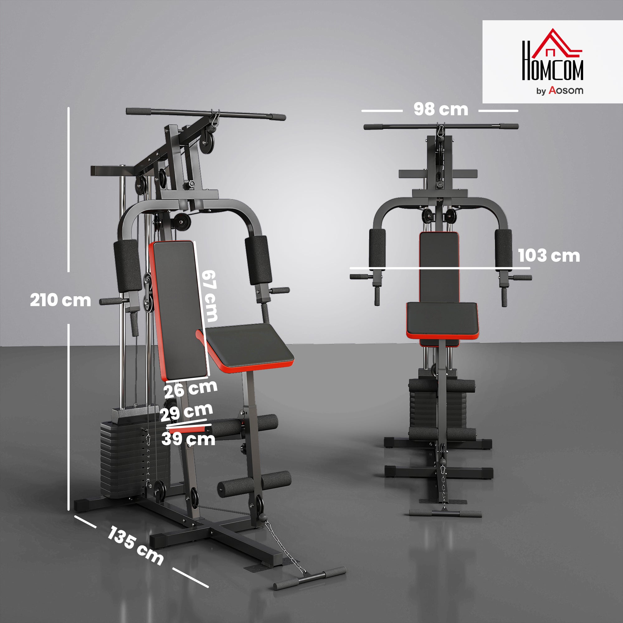 HOMCOM Multigym Station, with 66KG Weight Stack, for Strength Training, Black 