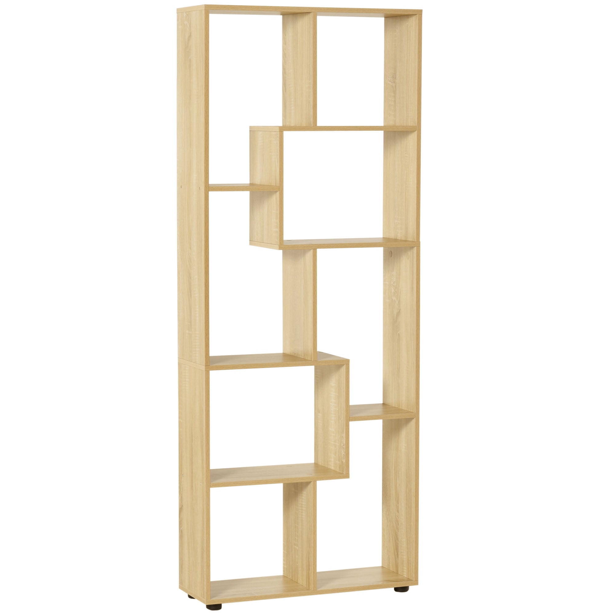 HOMCOM 8-Tier Freestanding Bookcase w/ Melamine Surface Anti-Tipping Foot Pads Home Display Storage Grid Stand Bedroom Living Room Furniture Modern Style - Natural 