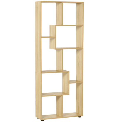 HOMCOM 8-Tier Freestanding Bookcase w/ Melamine Surface Anti-Tipping Foot Pads Home Display Storage Grid Stand Bedroom Living Room Furniture Modern Style - Natural 