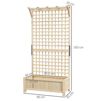 Outsunny Raised Bed with Drainage Holes, Wood Planter with Trellis for Climbing Plants to Grow Vegetables, Flowers, Natural 