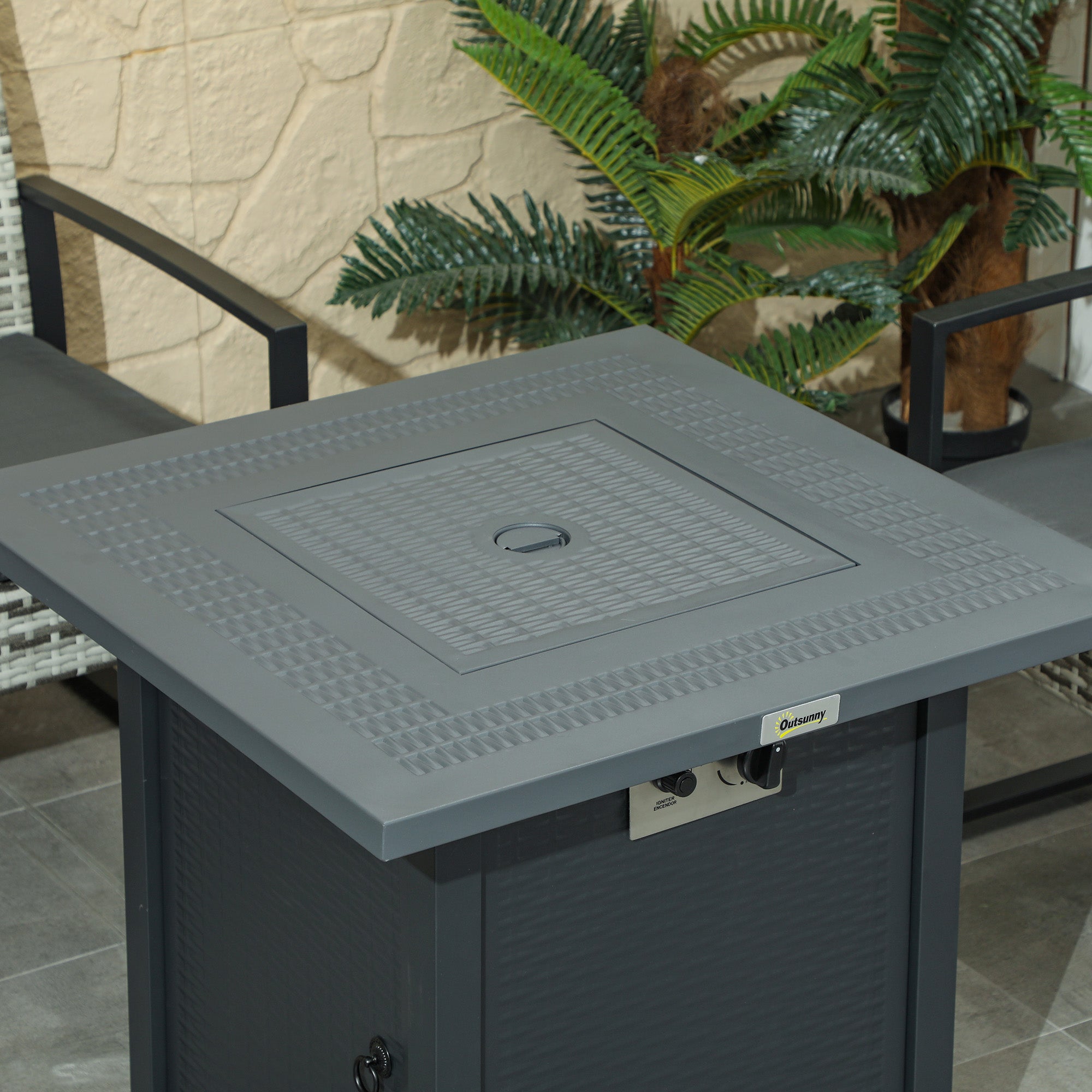 Outsunny 71 x 71cm 40000 BTU Gas Firepit Table - Black/Dark Grey 