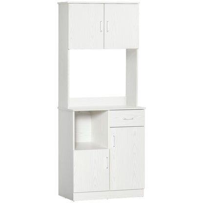 HOMCOM Freestanding Kitchen Cupboard, Modern Kitchen Storage Cabinet with Doors, Microwave Counter and Adjustable Shelves, White 