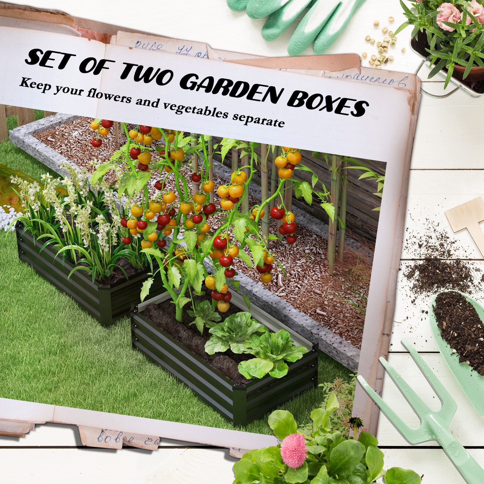 Outsunny Set of Two 60 x 100cm Galvanised Steel Planters, Grey 