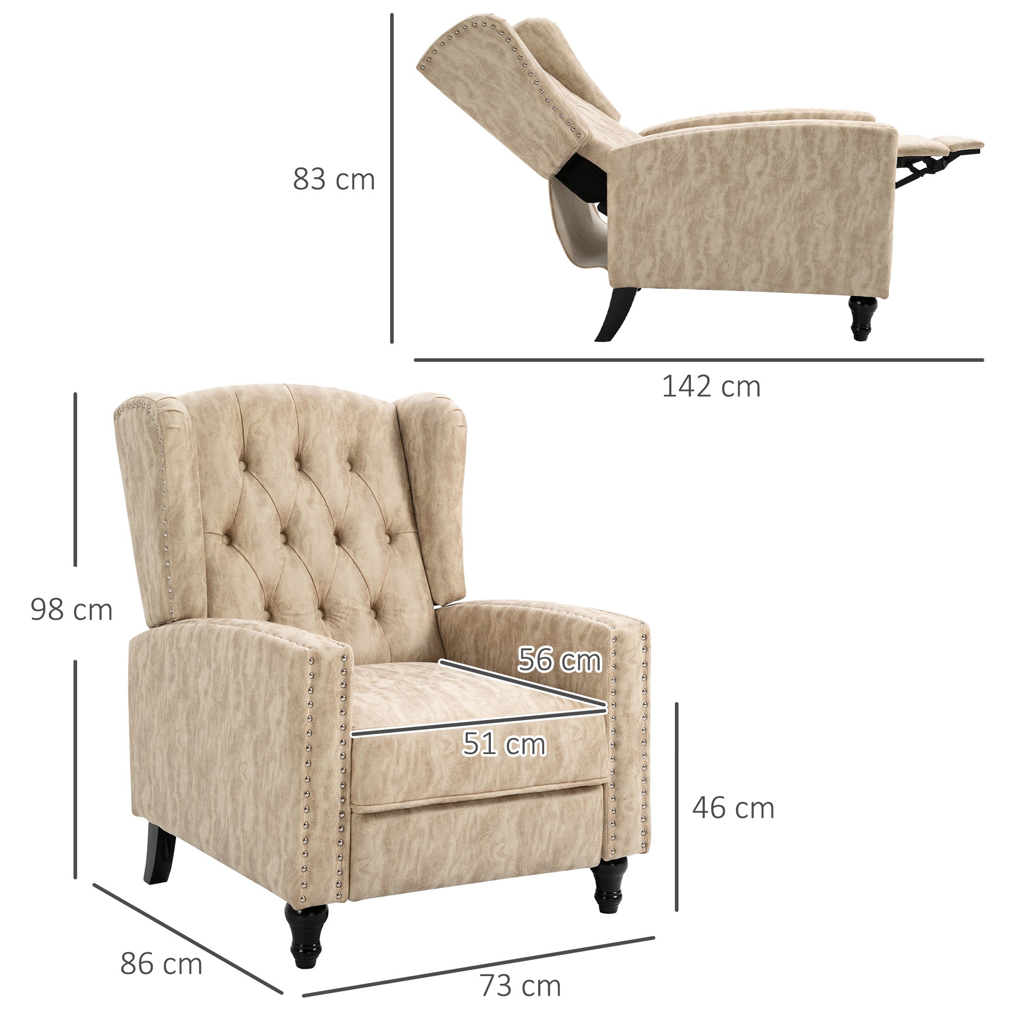 HOMCOM Chesterfield-Style Reclining Armchair - Beige 