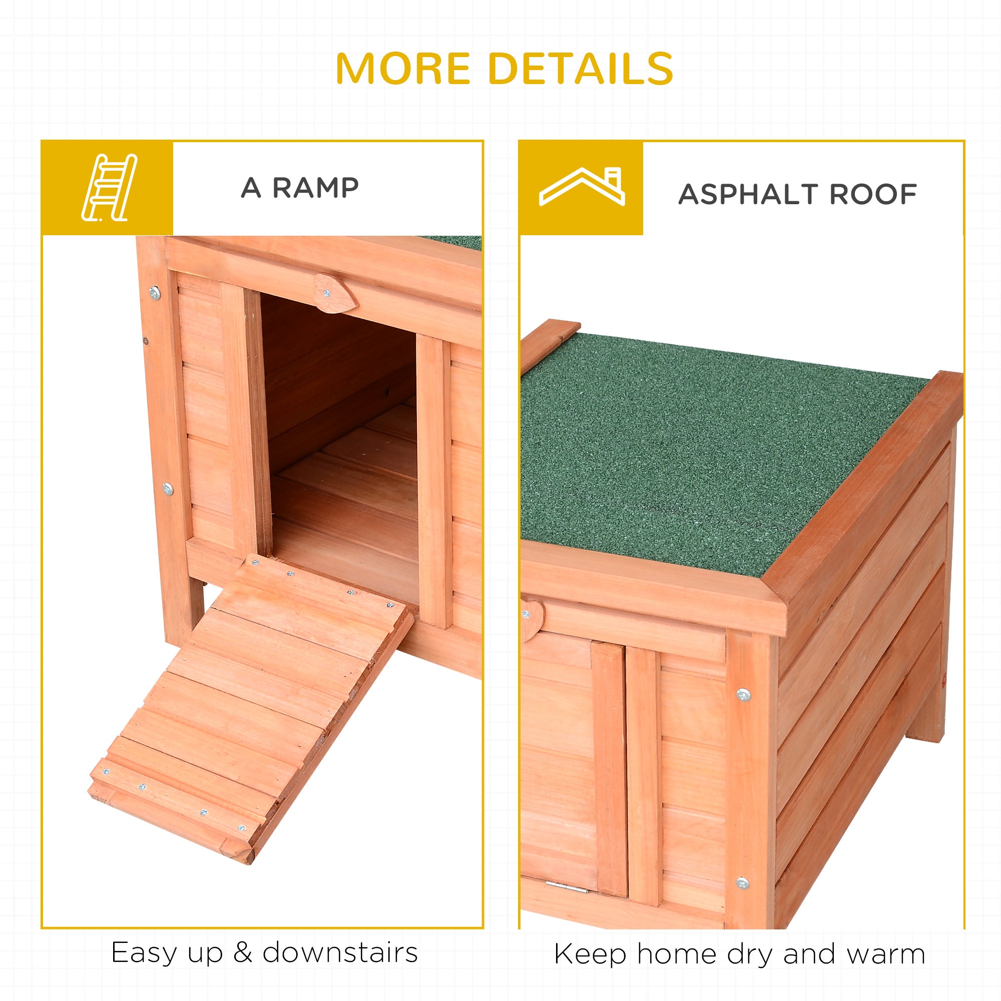 PawHut Wooden Rabbit Hutch Outdoor, Guinea Pig Hutch, Rabbit Hideaway, Cat House, Bunny Cage Small Animal House 51 x 42 x 43 cm, Natural 