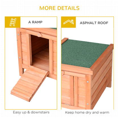 PawHut Wooden Rabbit Hutch Outdoor, Guinea Pig Hutch, Rabbit Hideaway, Cat House, Bunny Cage Small Animal House 51 x 42 x 43 cm, Natural 
