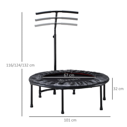 HOMCOM 40'' Fitness Trampoline with Adjustable Handle, Rebounder Trampoline Mini Jumper for Indoor Exercise Workout, Support Up to 100kg, Black 