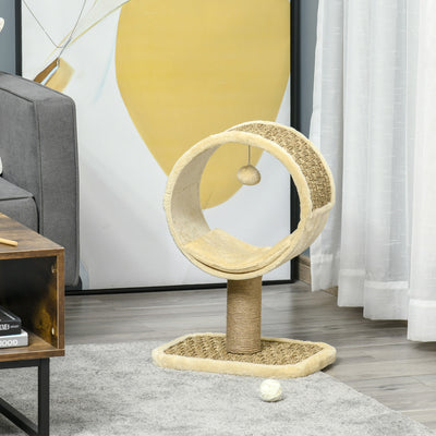 PawHut 56cm Cat Tree for Indoor Cats, with Scratching Post, Tunnel, Toy Ball - Beige 