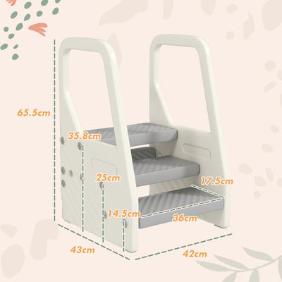 AIYAPLAY Adjustable 3 Step Toddler Tower with Handles, Non-slip Surface and Foot Pads, Grey 