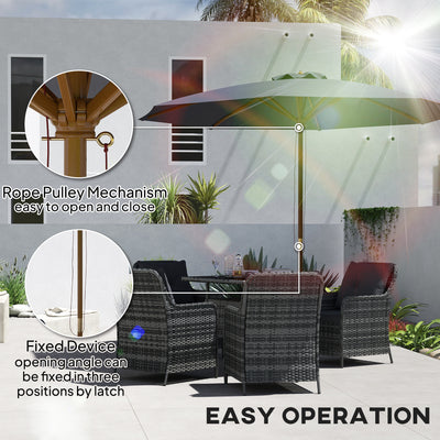 Outsunny 3m Wood Pole Parasol Umbrella - Grey 