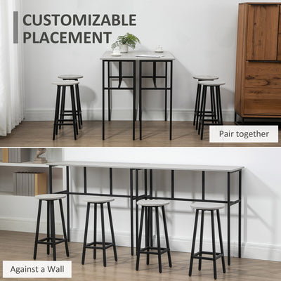 HOMCOM 6-Piece Bar Table Set, 2 Breakfast Tables with 4 Stools, Counter Height Dining Tables & Chairs for Kitchen, Living Room, Grey 