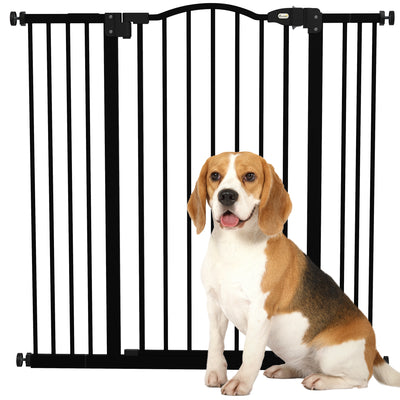 PawHut Pressure Fit Dog Stair Gate No Drilling Safety Gate Auto Close for Doorways, Hallways, 74-100cm Adjustable, 94cm Tall, Black 