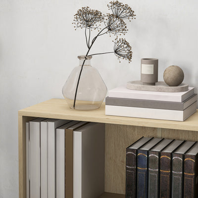 HOMCOM 2 Tier Bookshelf, Low Bookcase with Adjustable Shelf, 2 Compartments for Home Office, Living Room, Study, Natural 