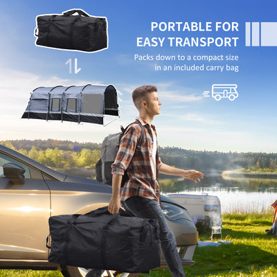 Outsunny 8-Person Camping Tent, Waterproof Family Tent, Tunnel Design, 4 Large Windows, Sleeping Cabins 3000mm Water Column Grey 