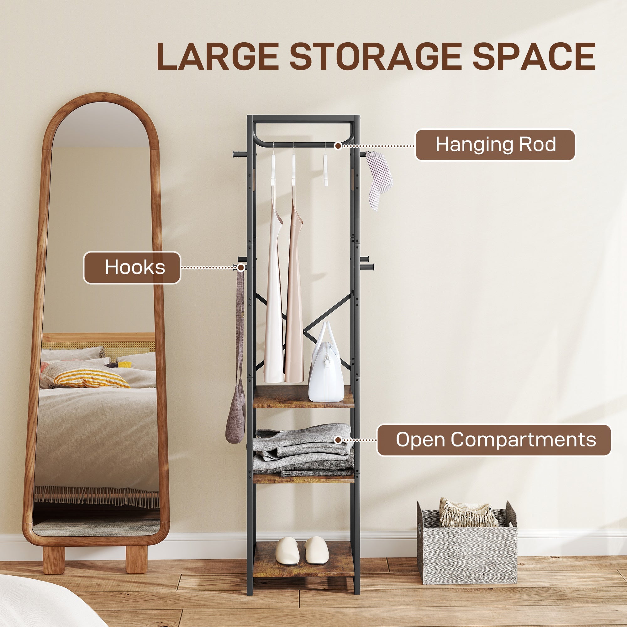 HOMCOM Multi-Storage Clothes Rack - Brown/Black 