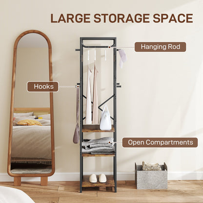 HOMCOM Multi-Storage Clothes Rack - Brown/Black 