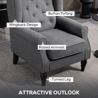HOMCOM Teddy Fleece Retro Wingback Chair - Grey 