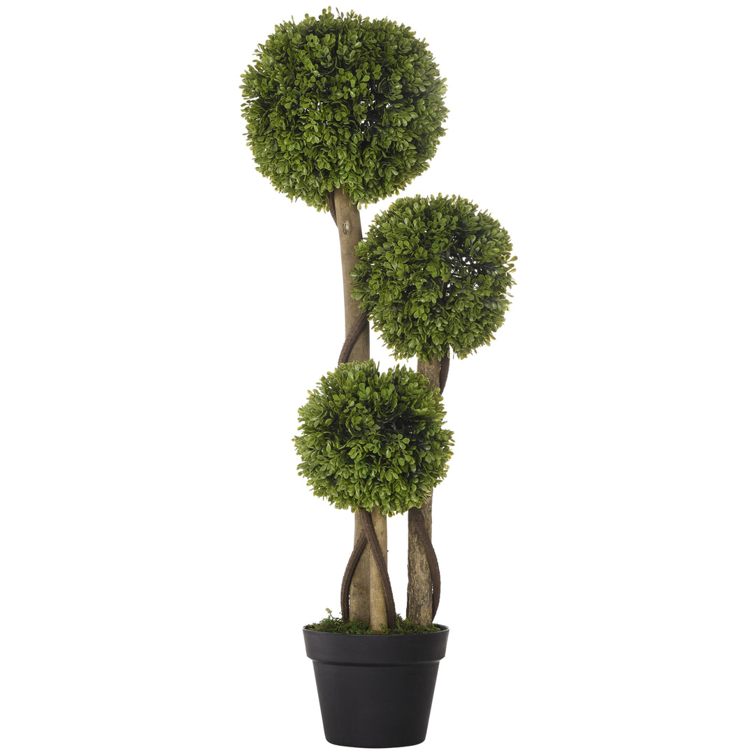 HOMCOM Decorative Artificial Plants Boxwood Ball Topiary Trees in Pot Fake Plants for Home Indoor Outdoor Decor, 90 cm 