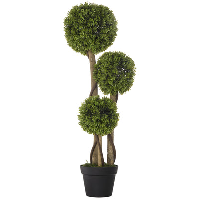HOMCOM Decorative Artificial Plants Boxwood Ball Topiary Trees in Pot Fake Plants for Home Indoor Outdoor Decor, 90 cm 