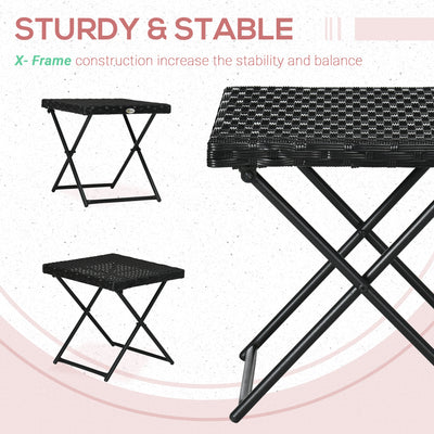 Outsunny Square PE Wicker Rattan Folding Table - Black 
