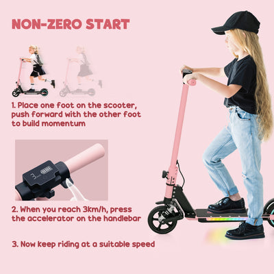 SPORTNOW Folding Electric Scooter for Kids Age 6-14 with Dual Brakes, Front Suspension, LED Colourful Lights and Display, 6.8kg Lightweight Aluminium E Scooter, Up to 14 KM/H & 6 KM, Pink 