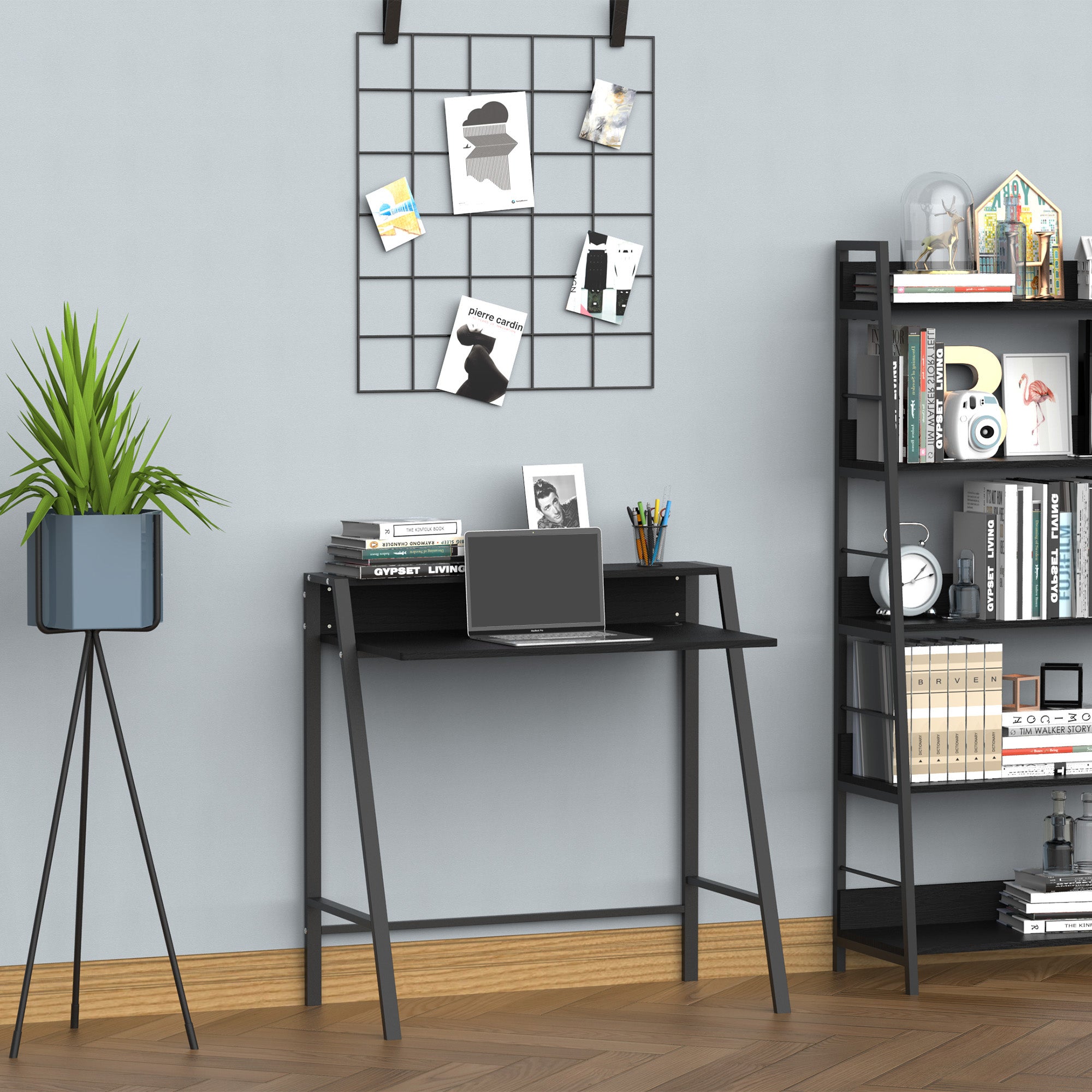 HOMCOM Writing Desk Computer Table Home Office PC Laptop Workstation Storage Shelf 84L x 45W cm Black 