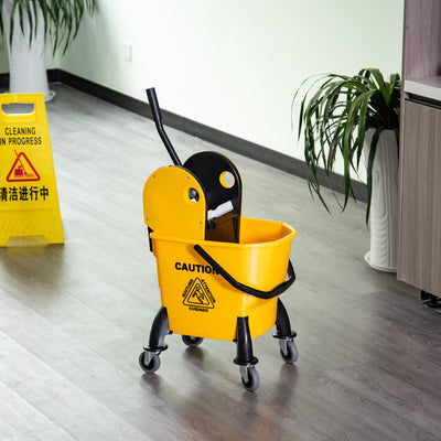 HOMCOM 25L Mop Bucket, with Wringer, Wheels and Handle - Yellow 