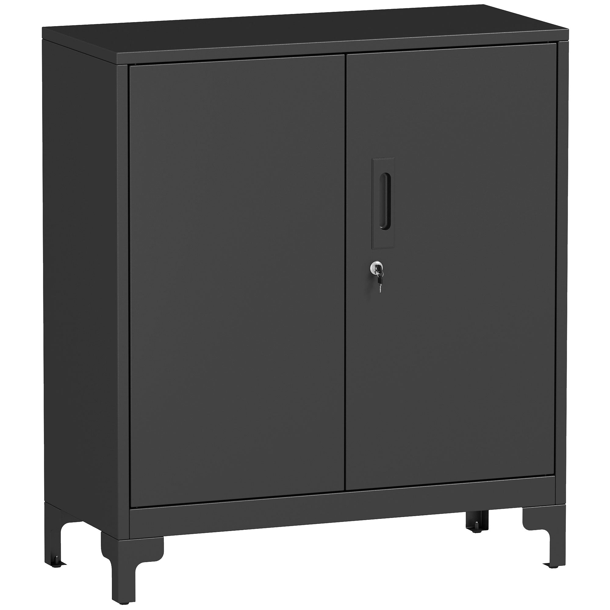 HOMCOM Lockable Metal Filing Cabinet, 2-Tier Storage Cupboard with Double Doors, Modern Office Organiser, Black 