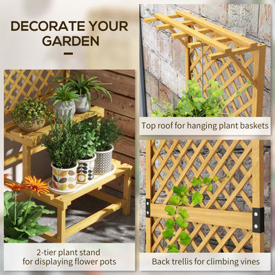 Outsunny Wooden Plant Stand, with Trellis - Natural Finish 