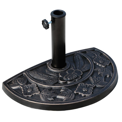 Outsunny 9kg Resin Parasol Base, Half Round Umbrella Stand with Floral Design for Garden, Outdoor, Suitable Umbrella Rod: Φ3.8cm, Φ4.8cm, Bronze Tone 