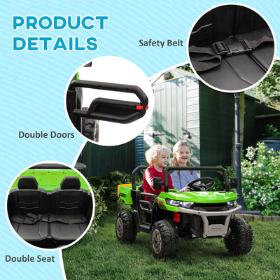 HOMCOM 12V 2 Seater Kids Electric Ride-On Car with Electric Bucket, Remote Control - Green 