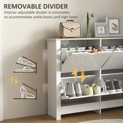 HOMCOM Slim Shoe Cabinet, Narrow Shoe Cupboard with 4 Flip Drawers, Adjustable Shelves for 16 Pairs of Shoes, White 