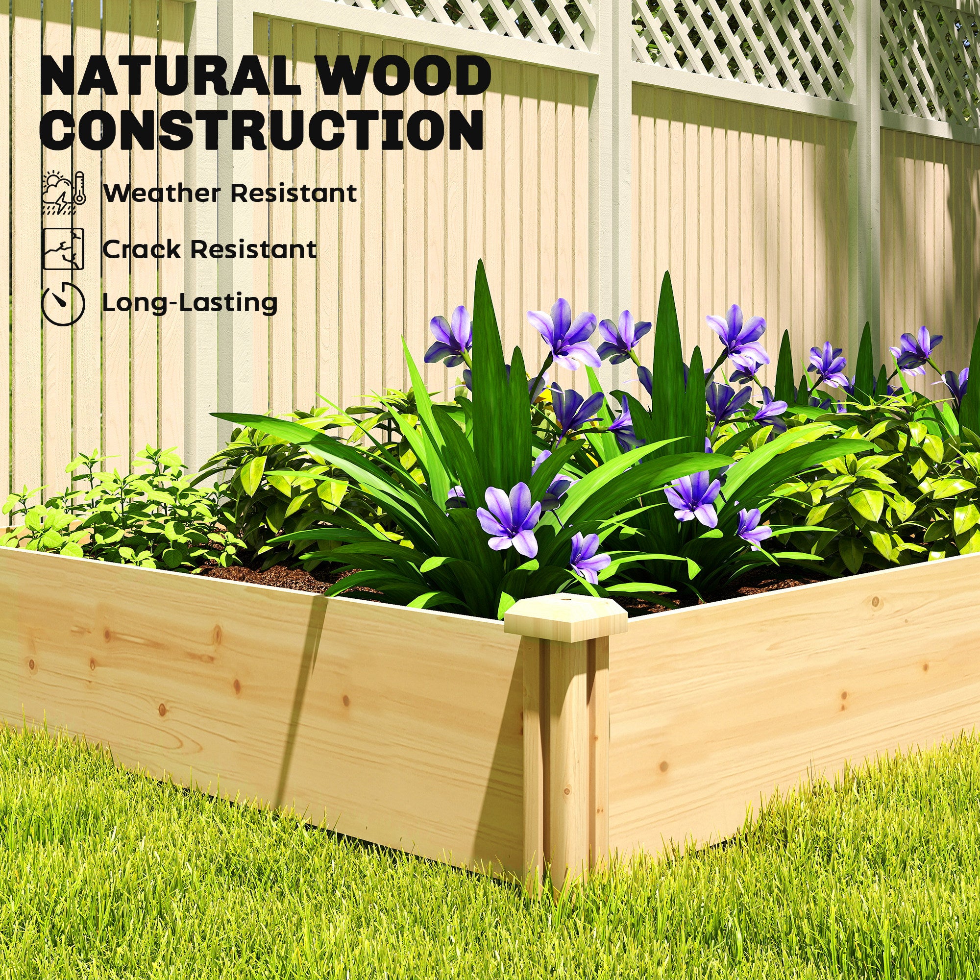 Outsunny Raised Garden Bed, Wooden Planter Box with Divider and Open Bottom for Flowers, Herbs, Vegetables, DIY Painting 