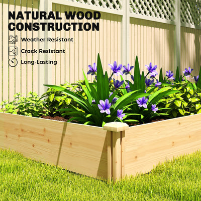 Outsunny Raised Garden Bed, Wooden Planter Box with Divider and Open Bottom for Flowers, Herbs, Vegetables, DIY Painting 