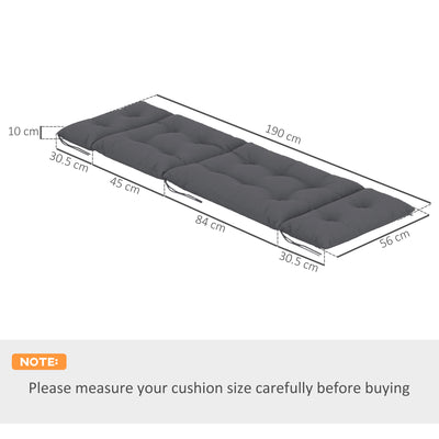Outsunny Sun Lounger Cushions Only, 190x56x10cm Garden Lounge Chair Cushions Set of 2, UPF20+ 220gsm Fabric, Thick Sunbed Replacement Cushions with 6 Ties, Dark Grey 