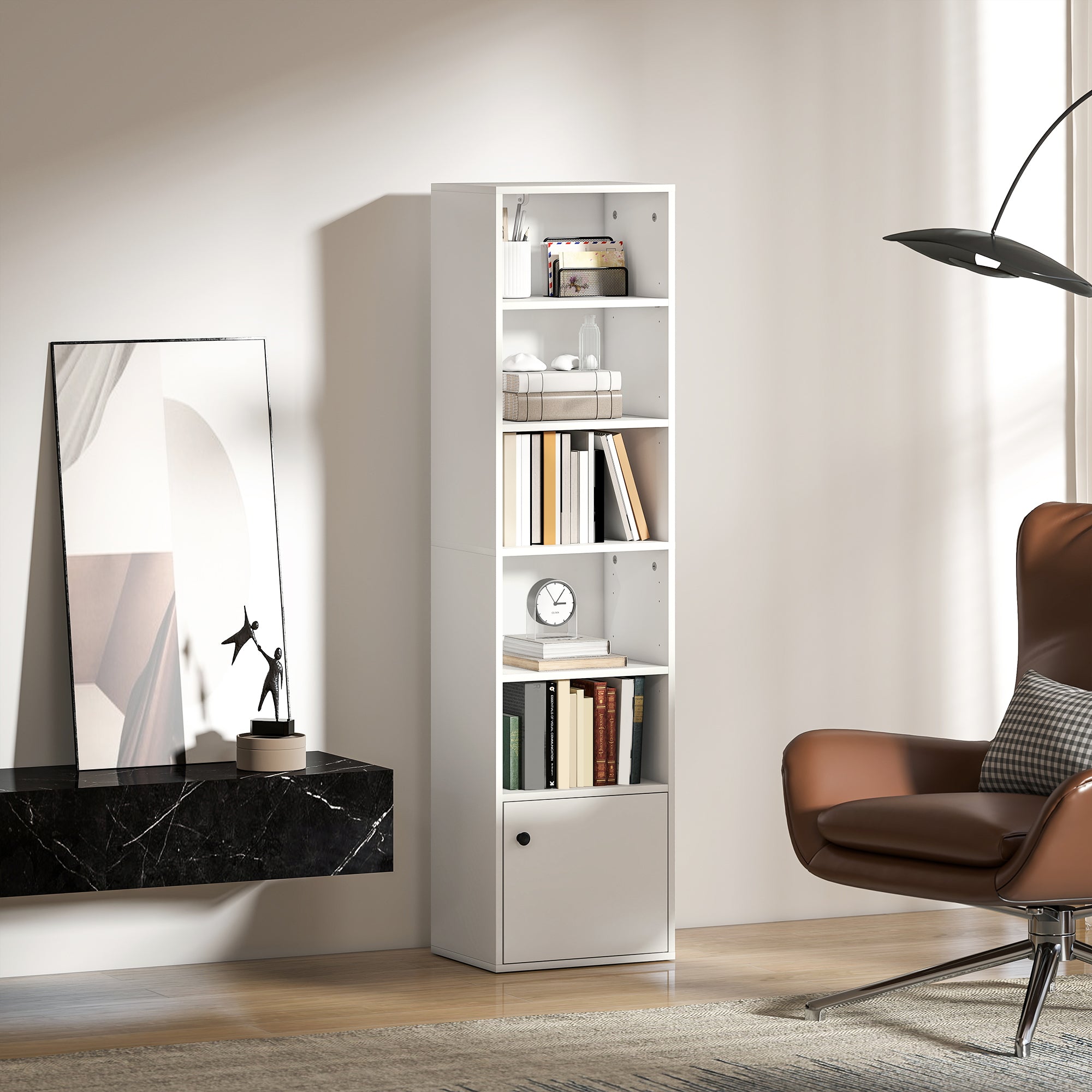 HOMCOM 6-Tier 156 cm Tall Bookcase - White 