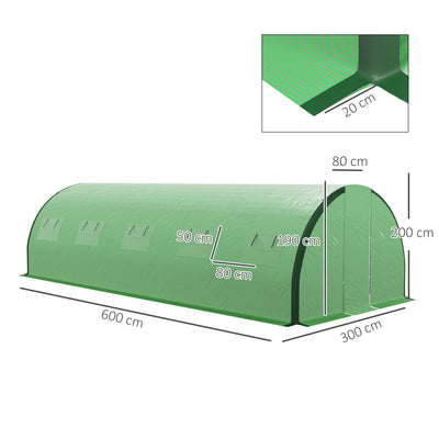Outsunny Polyethylene Upgraded Structure Walk-in Polytunnel Greenhouse, 6 x 3(m), Green 