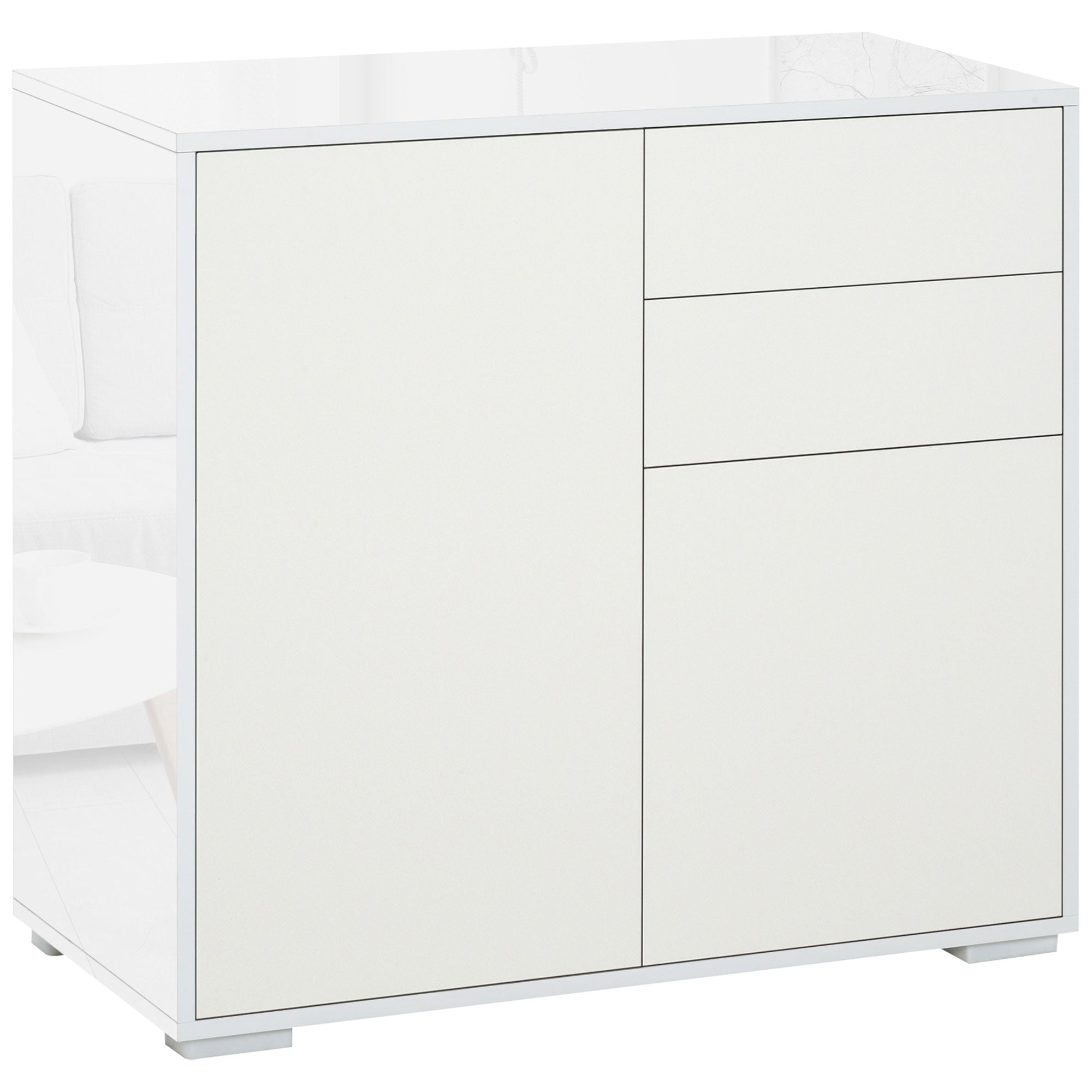 HOMCOM High Gloss Frame Sideboard, Push-Open Design with 2 Drawer for Living Room, Bedroom, 74H x 79W x 36Dcm, White 