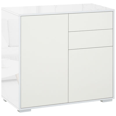 HOMCOM High Gloss Frame Sideboard, Push-Open Design with 2 Drawer for Living Room, Bedroom, 74H x 79W x 36Dcm, White 