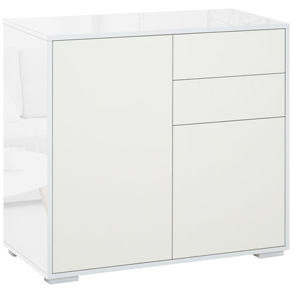 HOMCOM High Gloss Frame Sideboard, Push-Open Design with 2 Drawer for Living Room, Bedroom, 74H x 79W x 36Dcm, White 
