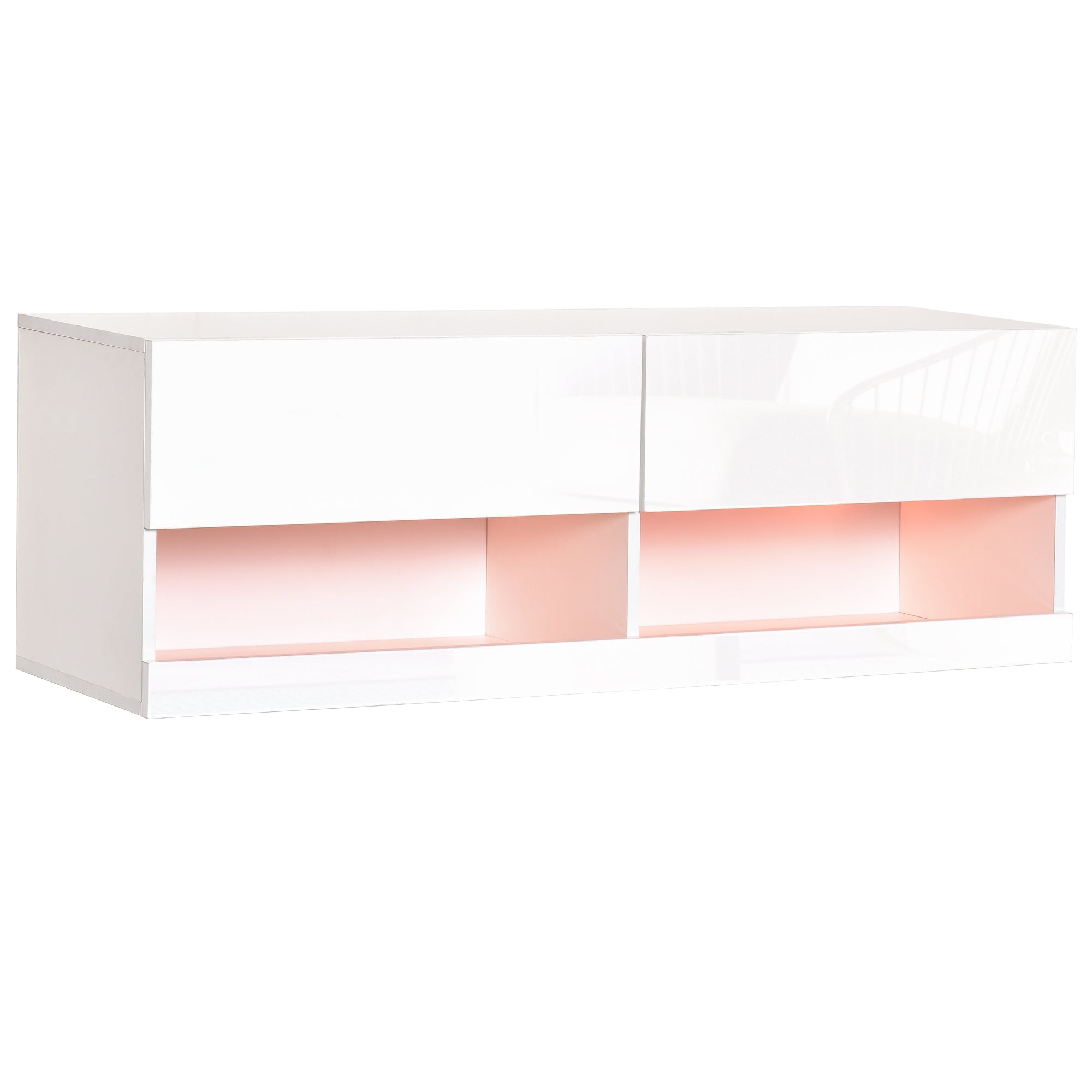 HOMCOM High Gloss TV Stand Cabinet with LED Lights, Wall Mount Media Unit for TVs up to 42 Inch for Living Room Bedroom 