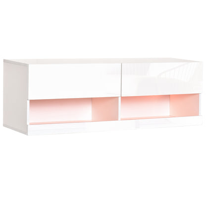 HOMCOM High Gloss TV Stand Cabinet with LED Lights, Wall Mount Media Unit for TVs up to 42 Inch for Living Room Bedroom 