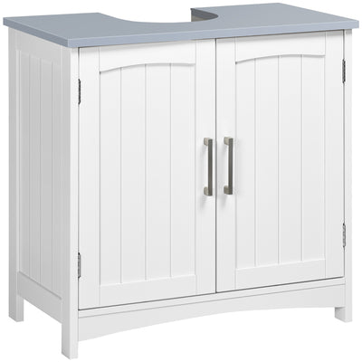 kleankin Pedestal Under Sink Cabinet with Double Doors, Modern Bathroom Vanity Unit, Storage Cupboard with Adjustable Shelves, White 